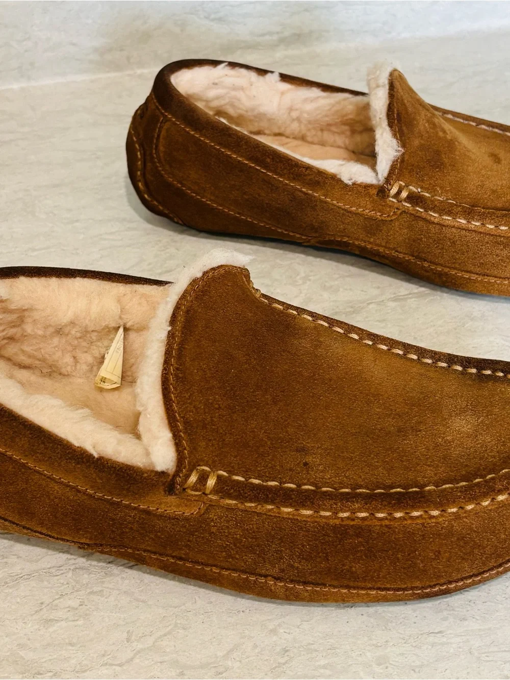UGG Men's Chestnut Brown Suede Shearling-Lined Slip-Ons